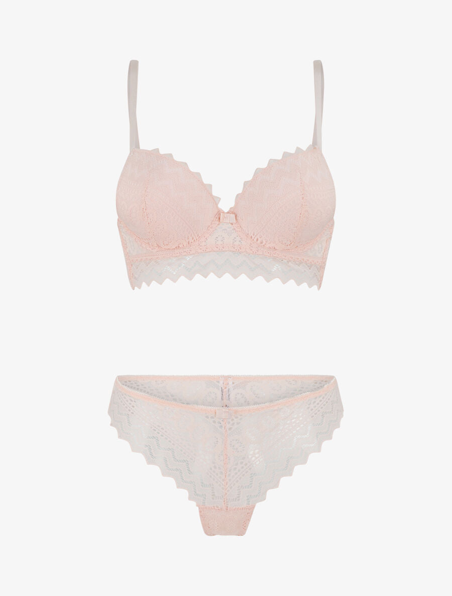 Ensemble push up bande en dentelle - Rose - 2