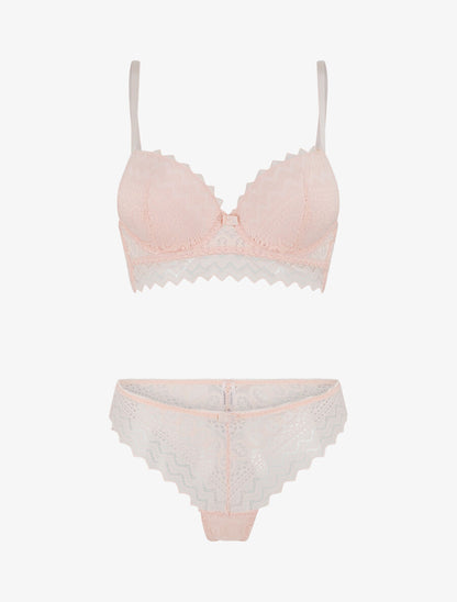 Ensemble push up bande en dentelle - Rose - 2