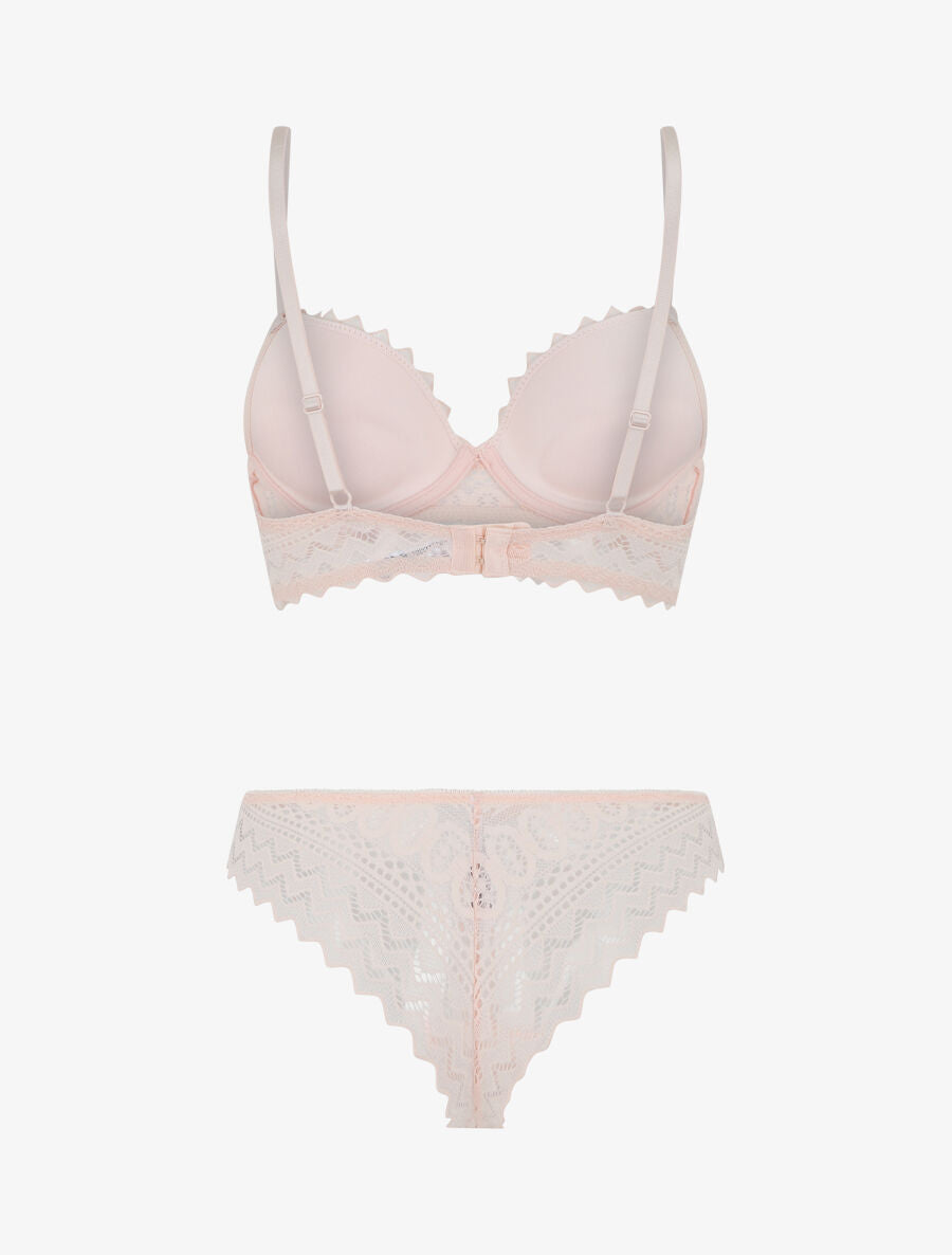Ensemble push up bande en dentelle - Rose - 3