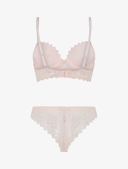 Ensemble push up bande en dentelle - Rose - 3