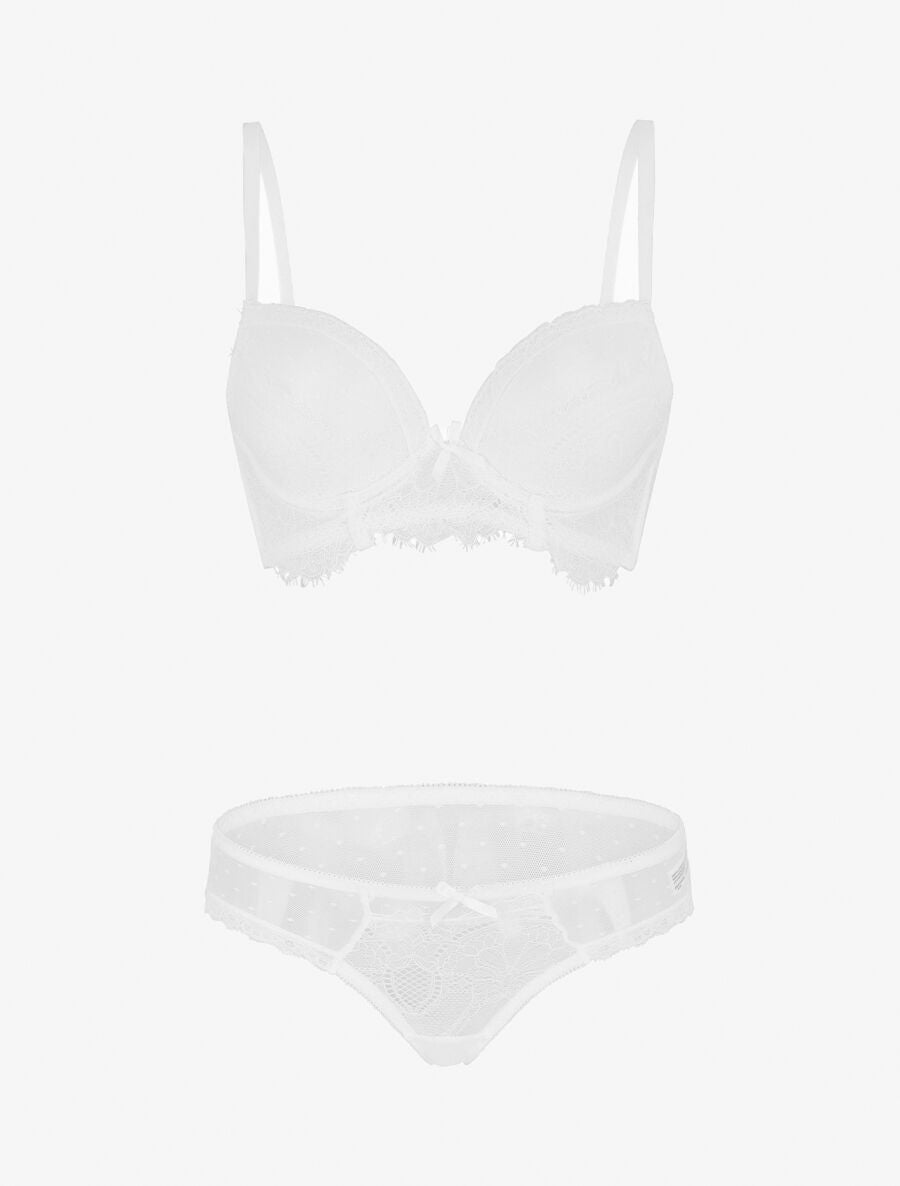 Ensemble push up bande en dentelle et noeud - Blanc - 1