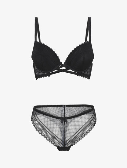 Ensemble push up texturé en dentelle - Noir - 4