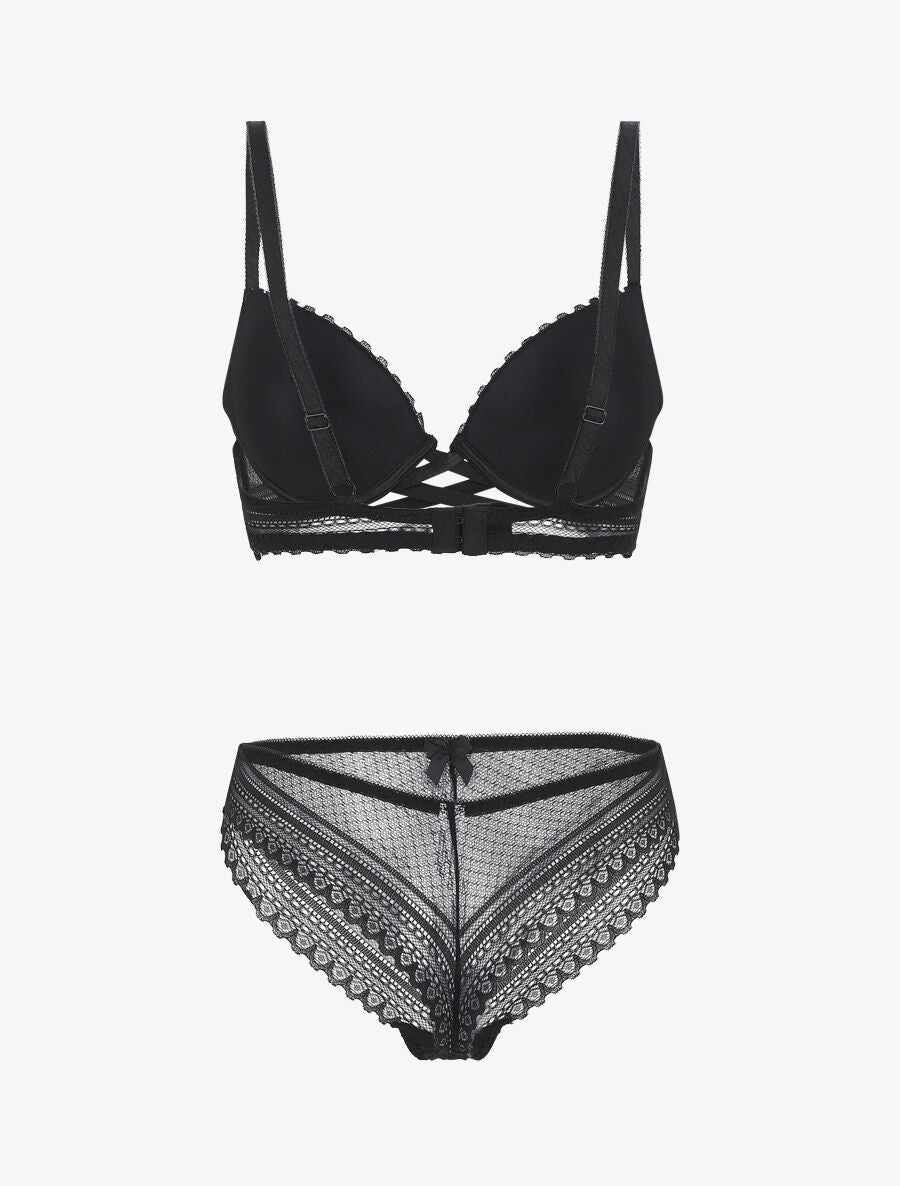 Ensemble push up texturé en dentelle - Noir - 2