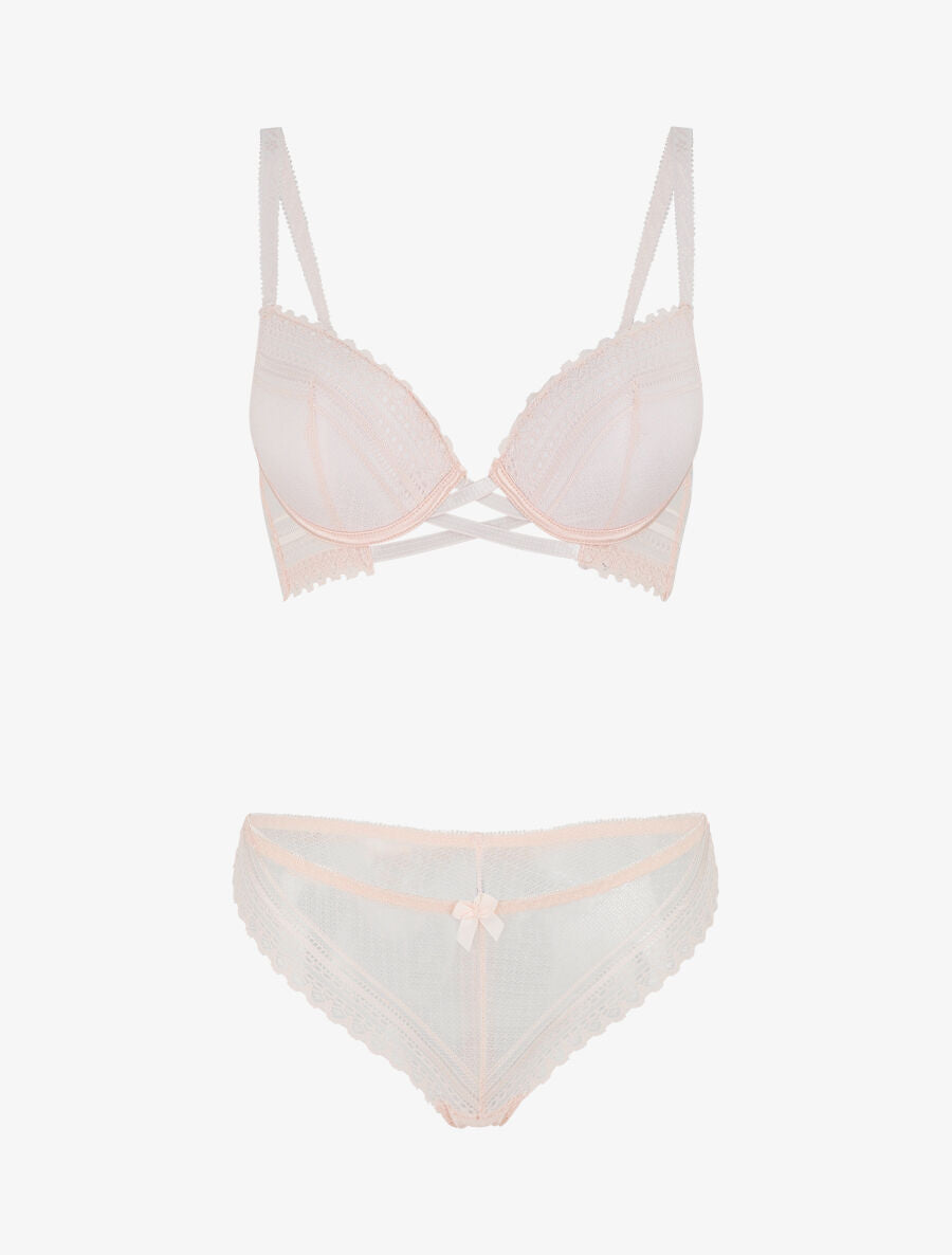 Ensemble push up texturé en dentelle - Rose - 2