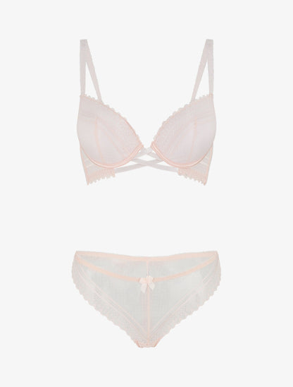 Ensemble push up texturé en dentelle - Rose - 2