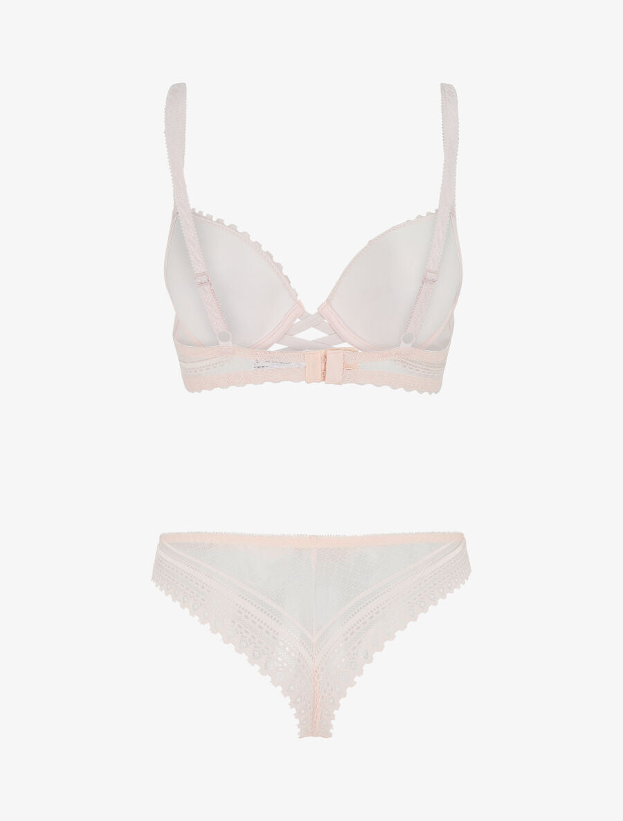 Ensemble push up texturé en dentelle - Rose - 3