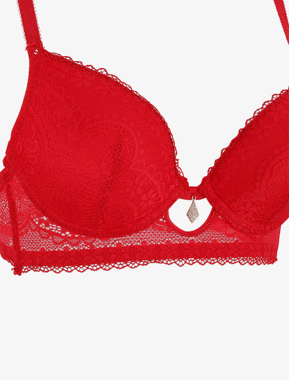 Ensemble dentelle à bijoux strass - Rouge - 3