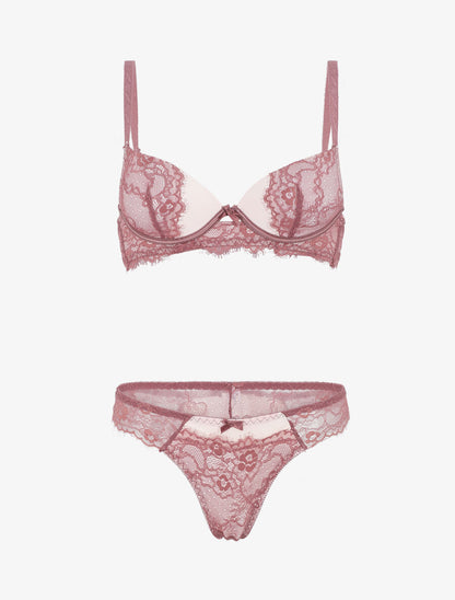 Ensemble soutien-gorge push up et culotte en dentelle - Rose - 2