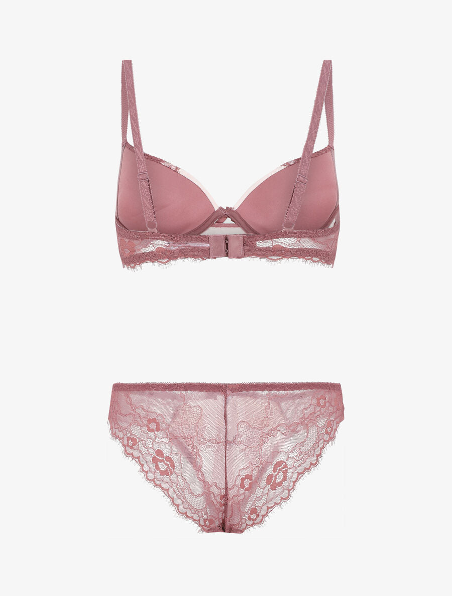 Ensemble soutien-gorge push up et culotte en dentelle - Rose - 3
