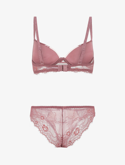 Ensemble soutien-gorge push up et culotte en dentelle - Rose - 3
