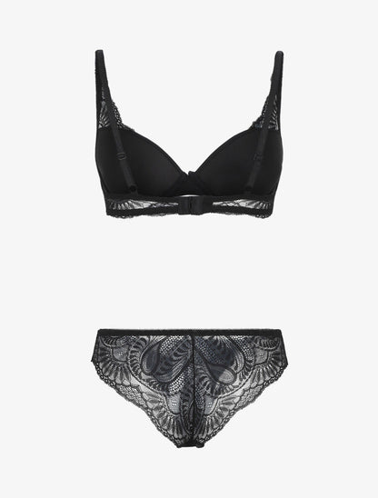 Ensemble push up et culotte ajourée en dentelle - Noir - 2