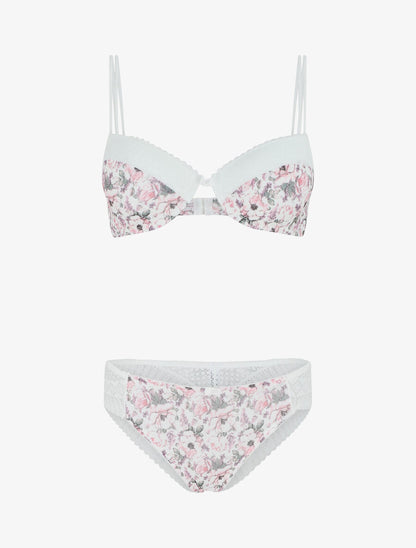 Ensemble push up imprimé fleuri et dentelle - Blanc - 2
