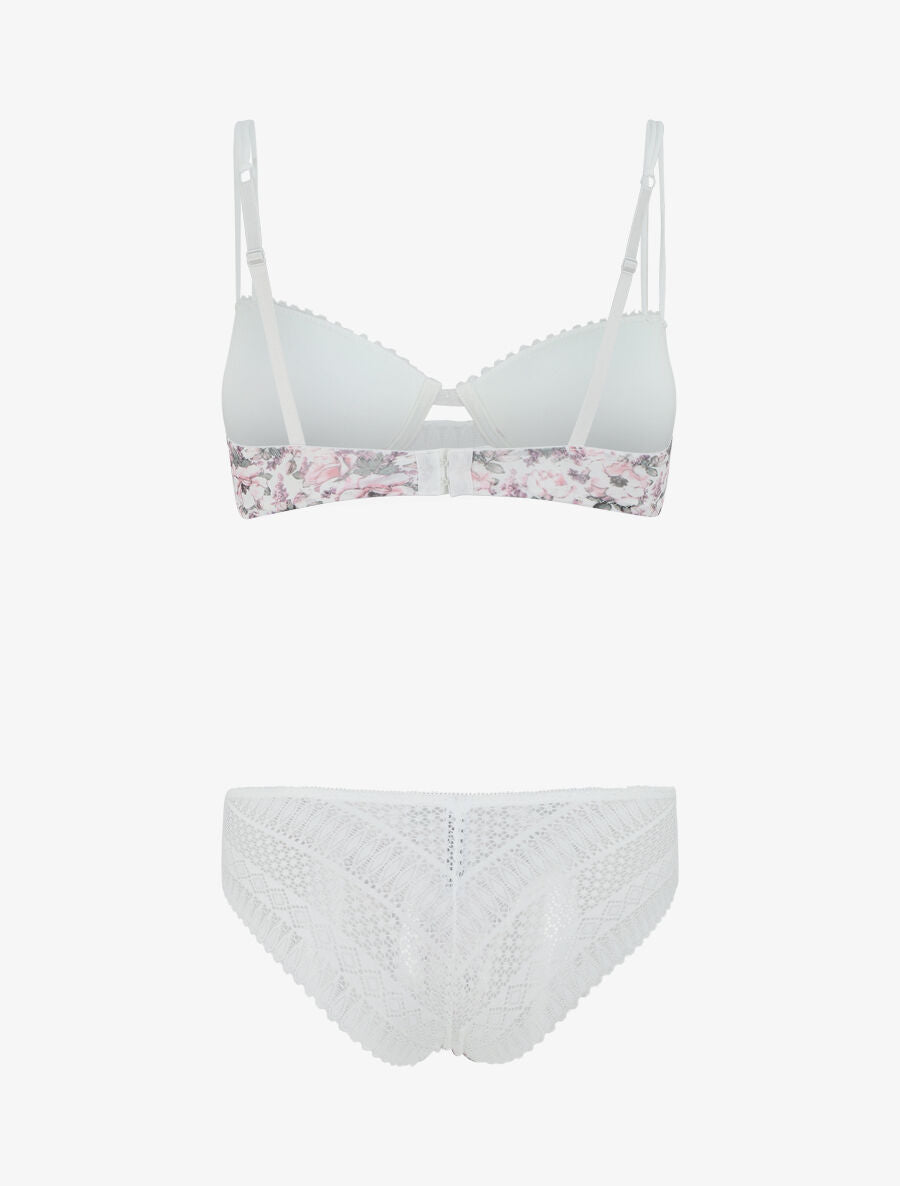 Ensemble push up imprimé fleuri et dentelle - Blanc - 3
