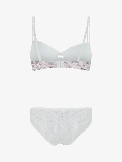 Ensemble push up imprimé fleuri et dentelle - Blanc - 3