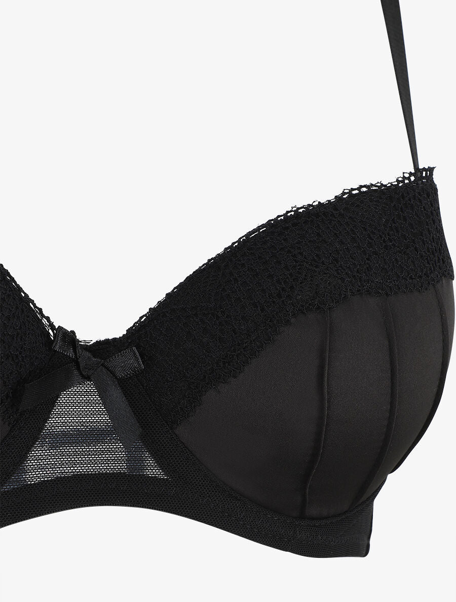 Ensemble push up en dentelle effet satiné - Noir - 4