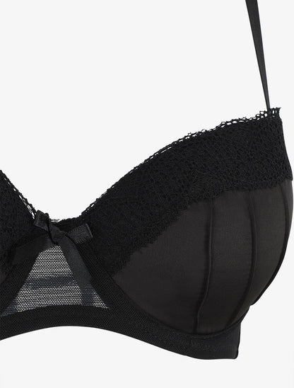 Ensemble push up en dentelle effet satiné - Noir - 4