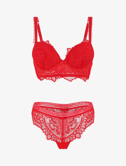 Ensemble push up bande en dentelle - Rouge - 2