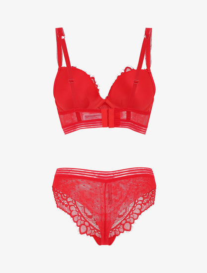Ensemble push up bande en dentelle - Rouge - 3