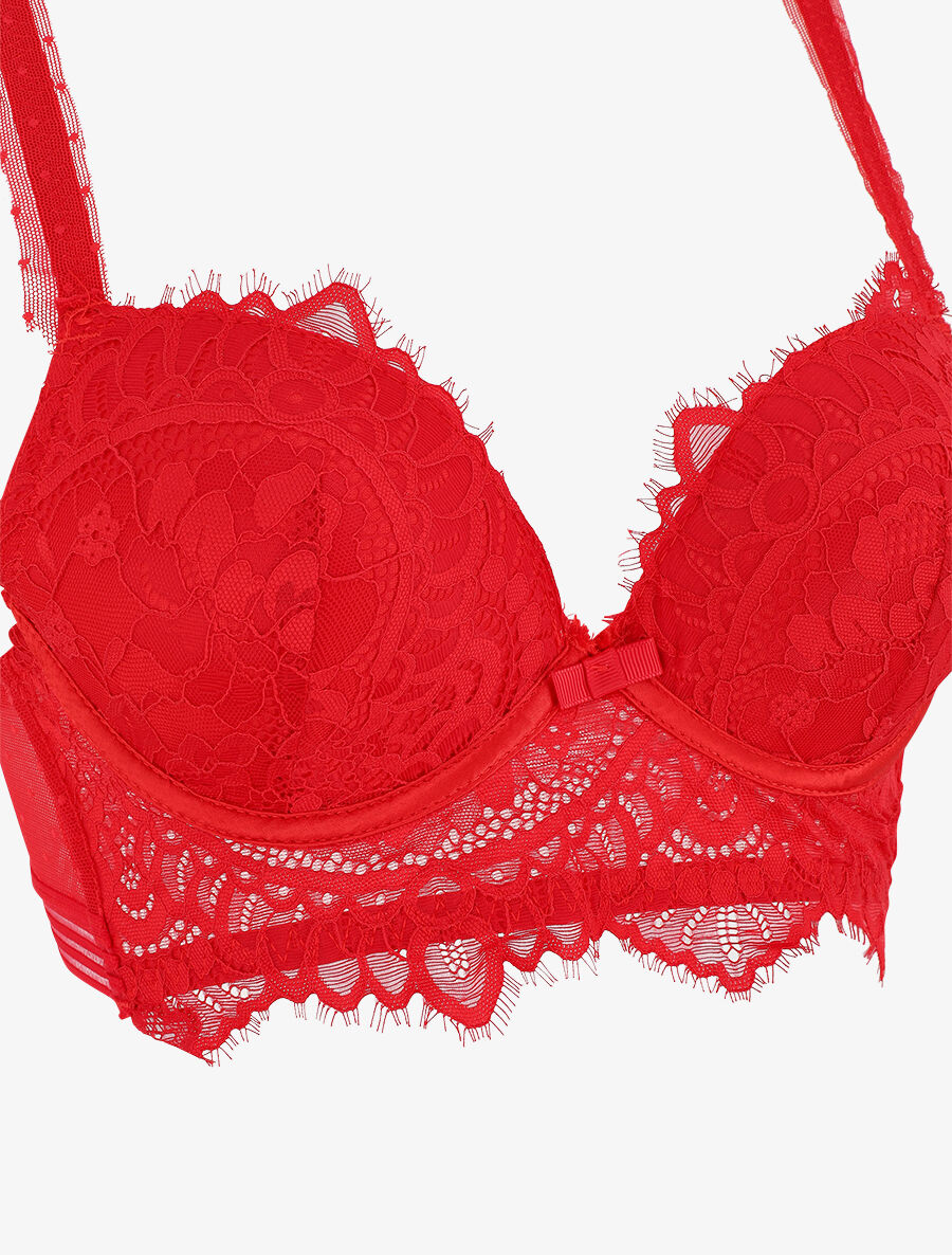 Ensemble push up bande en dentelle - Rouge - 4
