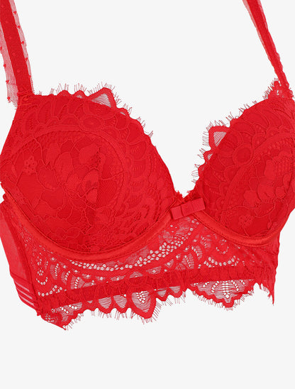 Ensemble push up bande en dentelle - Rouge - 4