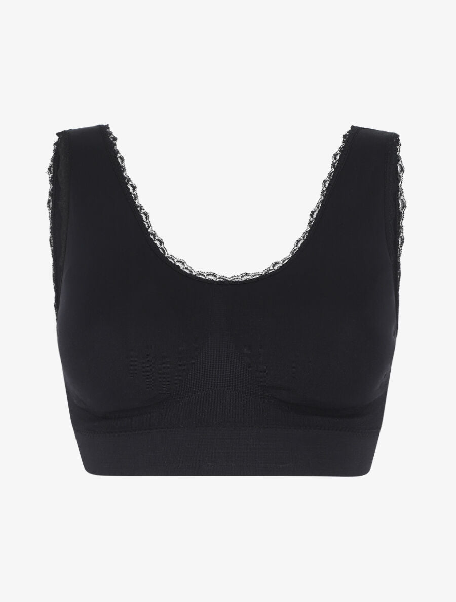 Brassière à détail dentelle et coussinets amovibles - Noir - 1