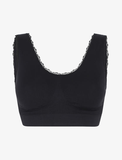 Brassière à détail dentelle et coussinets amovibles - Noir - 1