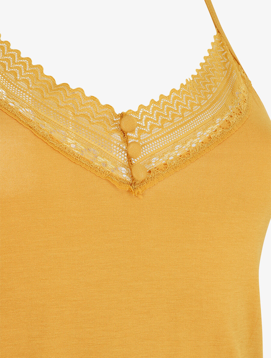 Ensemble pyjama en dentelle et boutons décoratifs - Jaune moutarde - 3