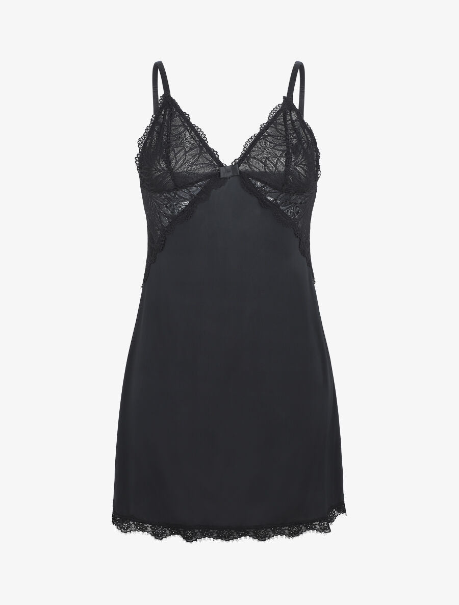Robe nuisette à buste dentelle - Noir - 1