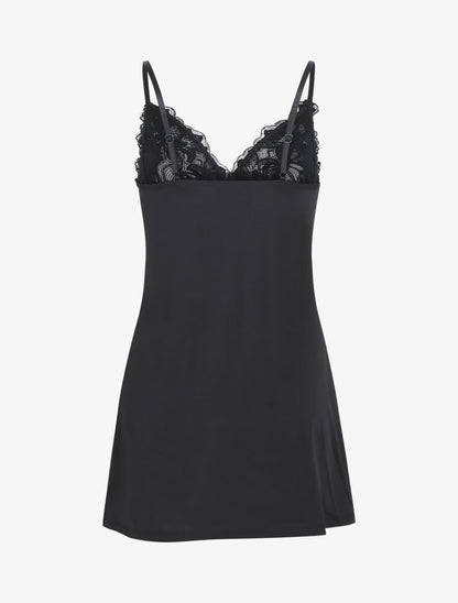 Robe nuisette unie et haut en dentelle - Noir - 2