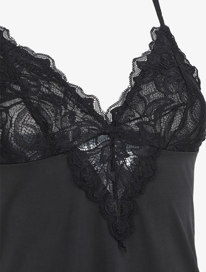 Robe nuisette unie et haut en dentelle - Noir - 3