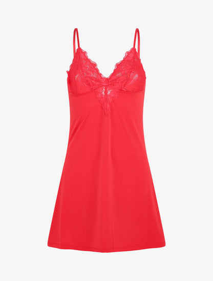 Robe nuisette unie et haut en dentelle - Rouge - 1