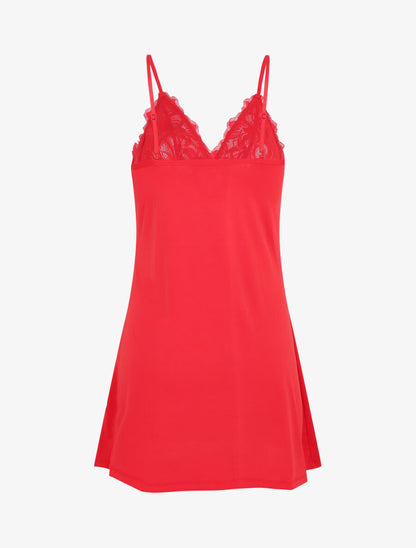 Robe nuisette unie et haut en dentelle - Rouge - 2