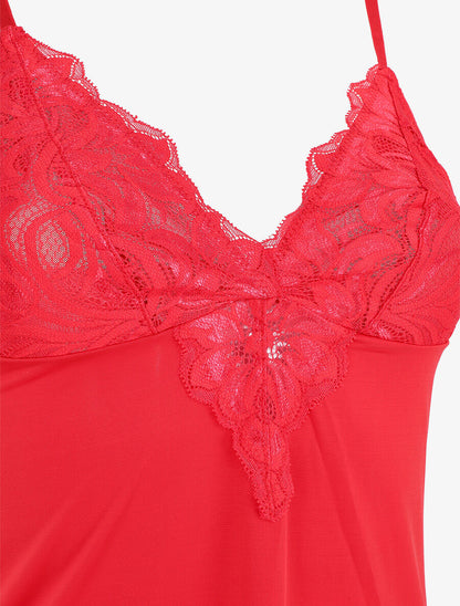Robe nuisette unie et haut en dentelle - Rouge - 3