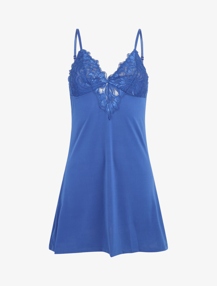 Robe nuisette unie et haut en dentelle - Marine - 4