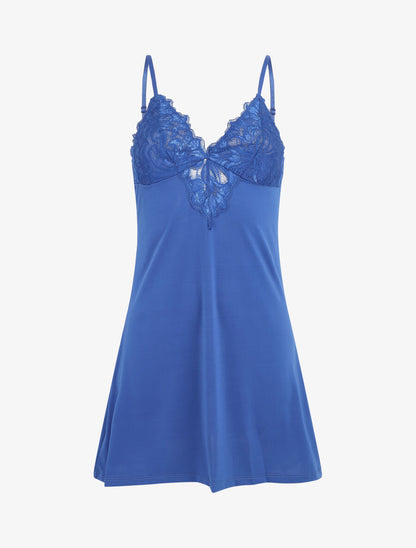 Robe nuisette unie et haut en dentelle - Marine - 4