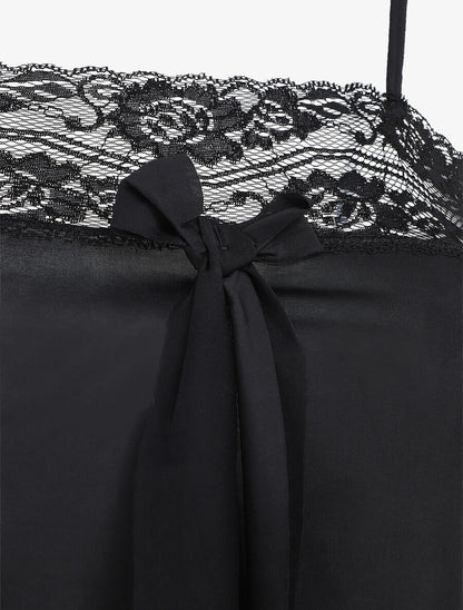 Ensemble pyjama à détail dentelle et noeud - Noir - 3