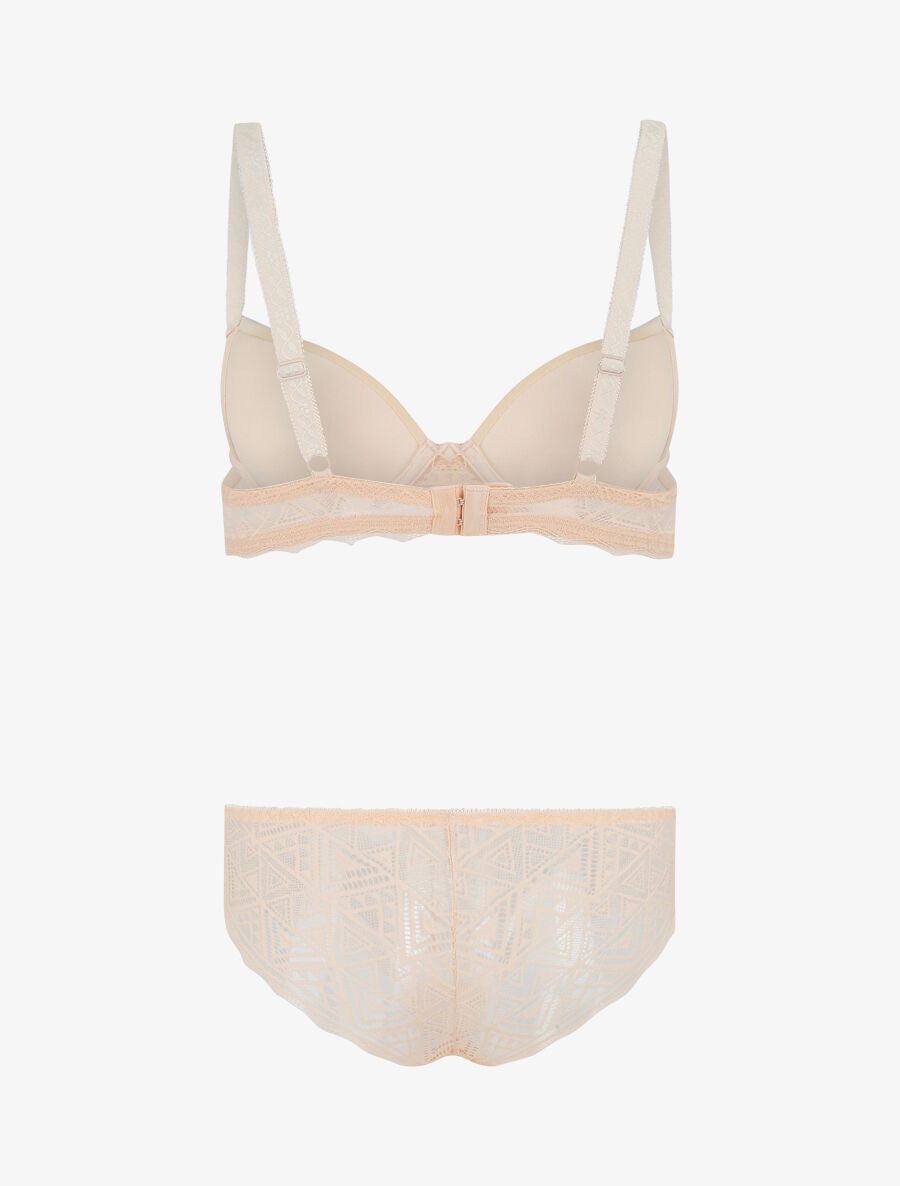 Ensemble push up en dentelle et noeud - Beige - 3