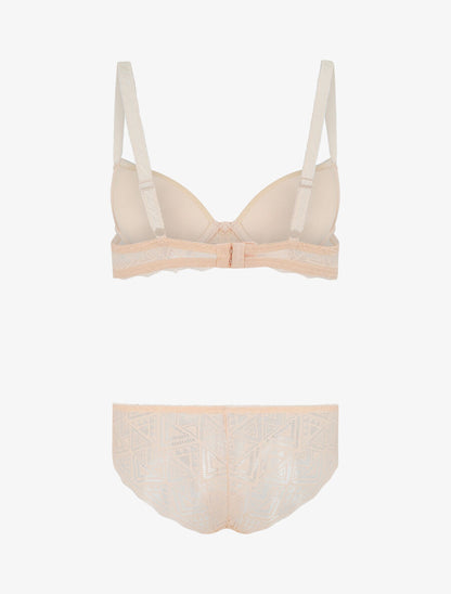 Ensemble push up en dentelle et noeud - Beige - 3