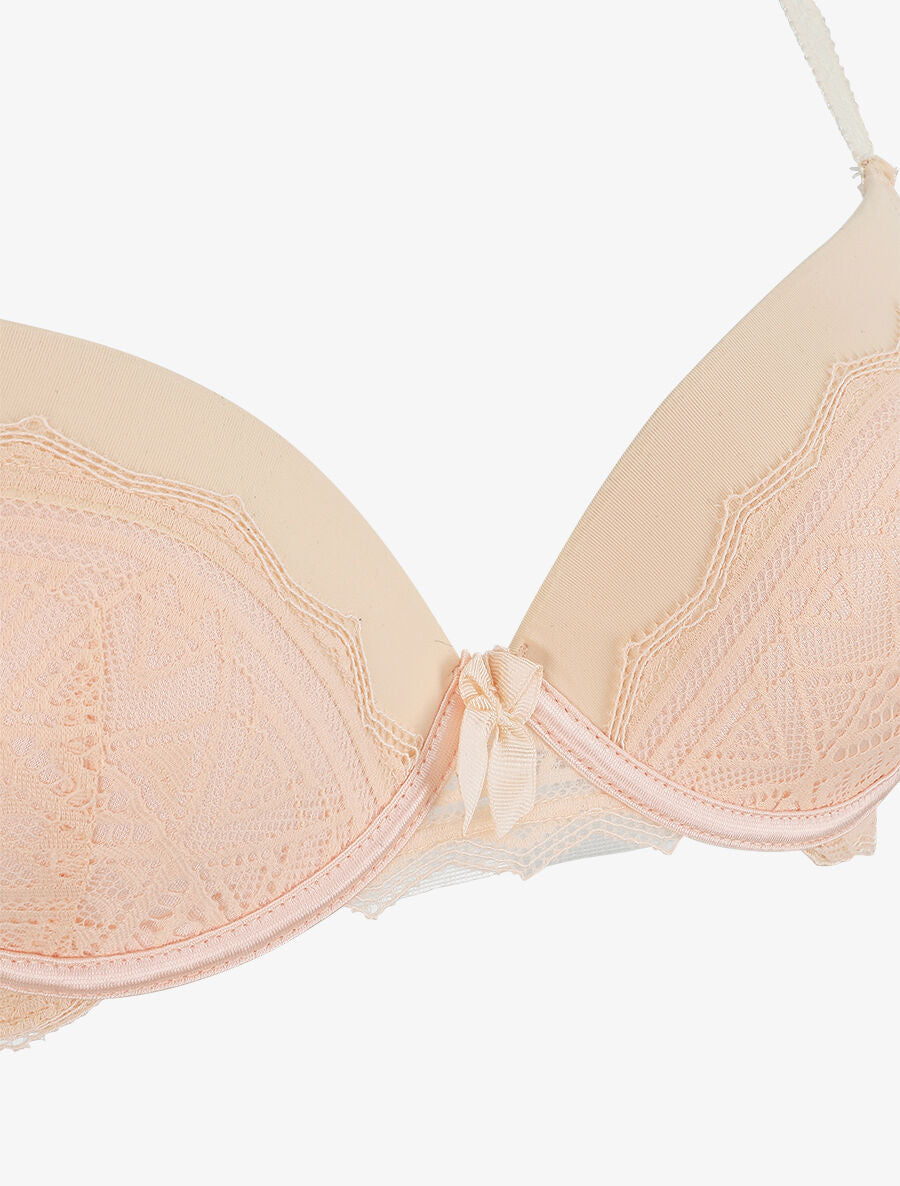 Ensemble push up en dentelle et noeud - Beige - 4