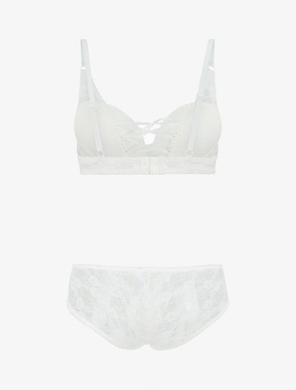 Ensemble push up en dentelle et liens à nouer - Blanc - 3