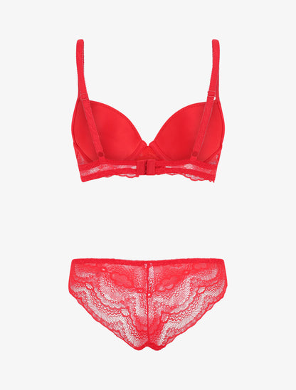 Ensemble push up à motif floral et dentelle - Rouge - 3