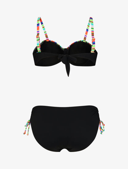 Bikini uni à bretelles multicolore - Noir - 4