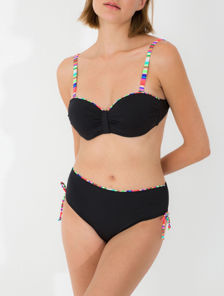 Bikini uni à bretelles multicolore - Noir - 1