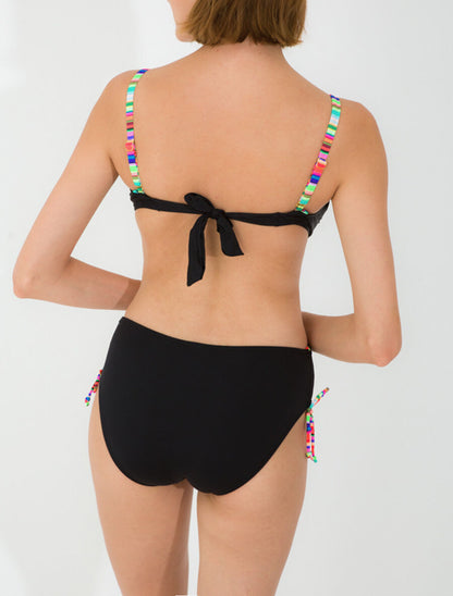 Bikini uni à bretelles multicolore - Noir - 2
