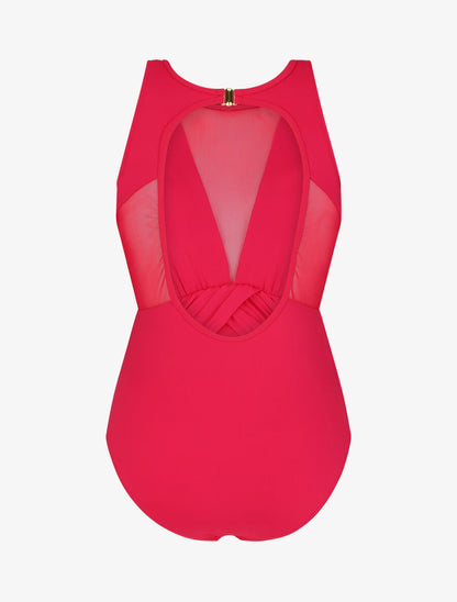 Maillot de bain une pièce à empiècements en résille - Rouge cerise - 2