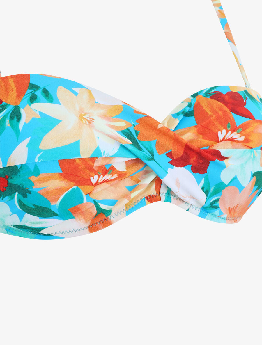 Bikini torsadé à fleurs - Turquoise - 3