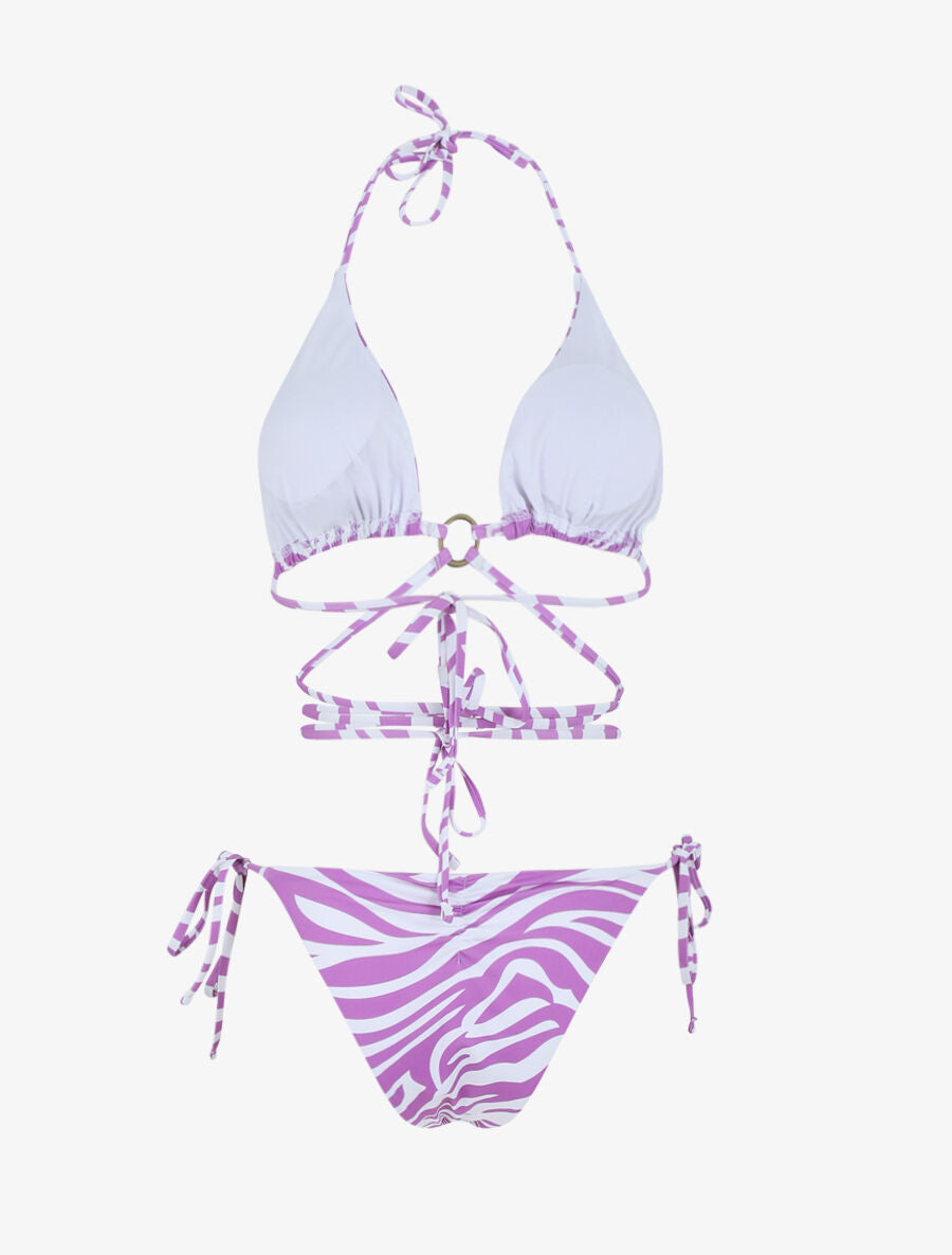 Bikini triangle à nouer imprimé zebré - Mauve - 2