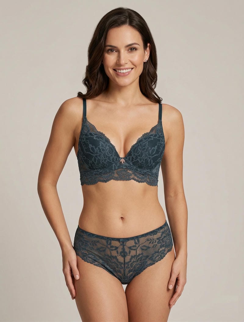 Ensemble lingerie en dentelle irisée - Bleu canard