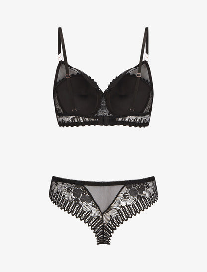 Ensemble soutien-gorge et string en dentelle - Noir - 2