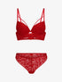 Ensemble lingerie en dentelle à liens - Rouge - 1